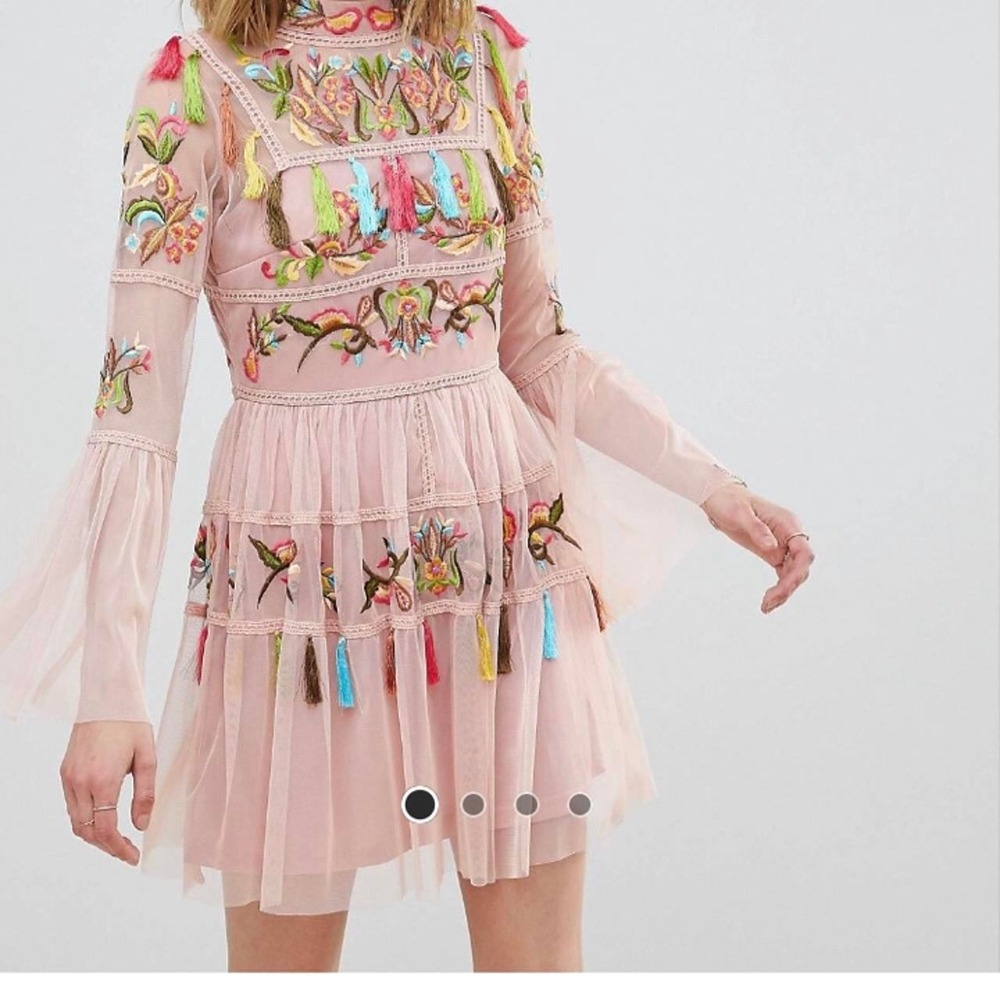 Frock & Frill Tassel Mesh Embroidered Dress Sz 8 Boho